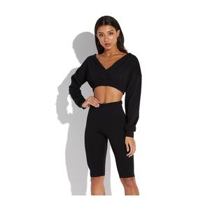 Drape Neck Top and Biker Shorts Set 💀